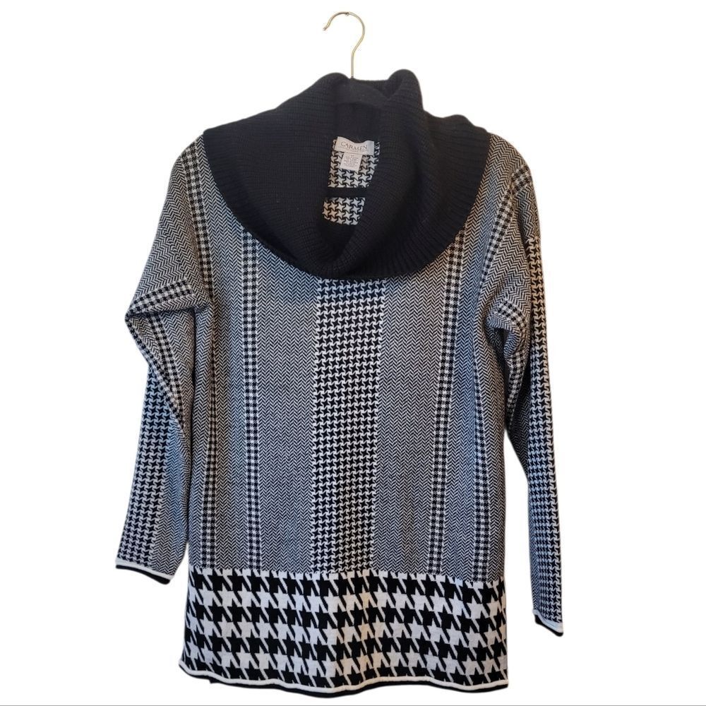 Carmen Marc Valvo Black & White Houndstooth Cowl Neck Sweater Women's Size M